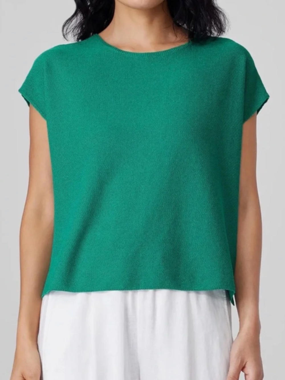 Eileen Fisher Teal Green Boxy Short Sleeve Knit Top S/P